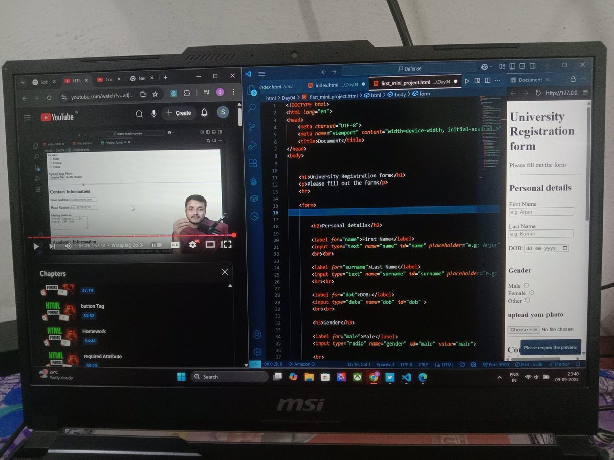 SagaCoder's tweet image. Day 5 completed the lecture 
Learned about HTML forms from Beginners to Advance.
#defence 
@rohit_negi9 
@adityatandon02