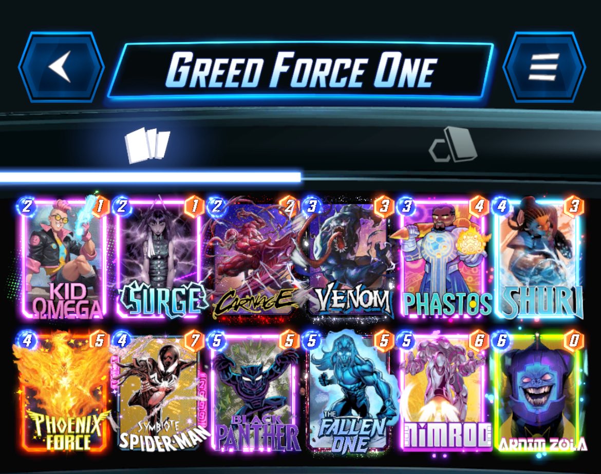 DJacobPozo's tweet photo. Infinite once again!

Nothing new, took this list all the way - Phastos being the last, and surprisingly solid tweak.

Symbiote (or Shuri) into The Fallen One is still SO satisfying to pull off.

@UntappedSNAP @SnapDecks @snapjudgecast https://t.co/2LdE7xLZZm