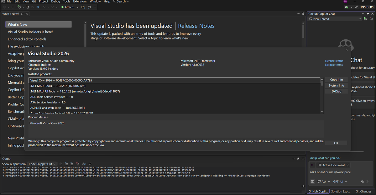rayd_250592's tweet image. Just installed Visual Studio 2026 - looking forward to having a play about with it.