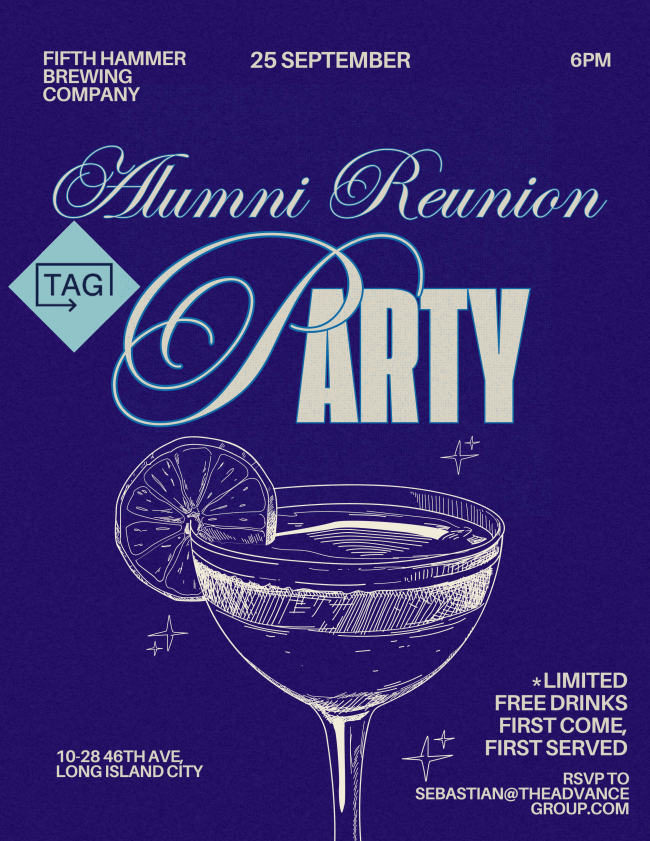 Nearly 2 weeks until our big reunion!

Don't miss your chance to catch up, celebrate, and raise a glass with us.

#TAGAlumni #Reunion2025
#CheersToOurlnterns