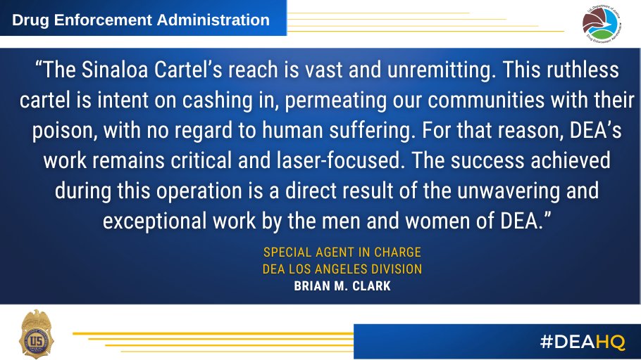 DEAHQ's tweet image. Brian Clark, Special Agent in Charge, @DEALosAngles Division, speaks about the success of a weeklong #DEA operation targeting the Sinaloa drug cartel in an @ABCNews interview. Read more at abcnews.link/SCMjji3 #SinaloaCrackdown2025