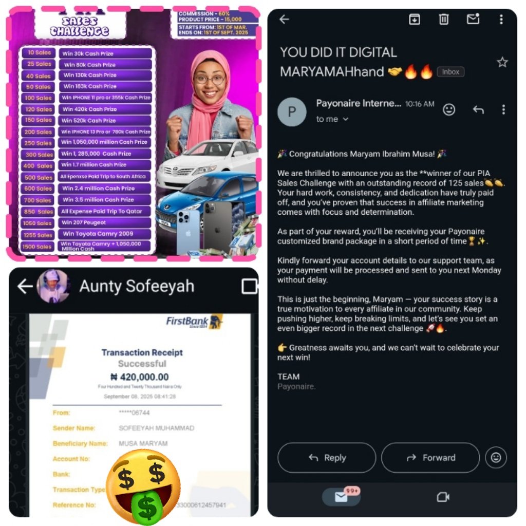 Alhamdulillah Alhamdulillah forever grateful.Alhamdulillahnfor saying YES to affiliate marketing 🥹✨Best decision taken.
420k landed successfully more than happy for this achievement.
New chapter unlocked😍
Thank you so much <a href="/Sofeeyah_SMA/">Sofeeyah Muhammad Ali</a> <a href="/payonaire_/">Payonaire</a> for being part of this🤩