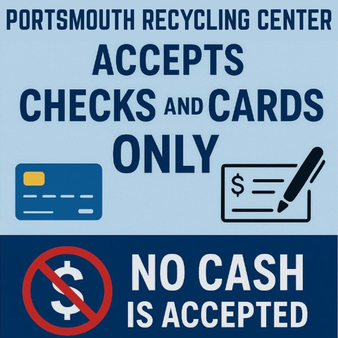 Just a reminder for your next trip to the Recycling Center-Transfer Station:
✅ Checks and cards are accepted
❌ Cash is not accepted

Thanks for doing your part to keep everything running efficiently!

#portsmouthdpw
#portsmouthnh