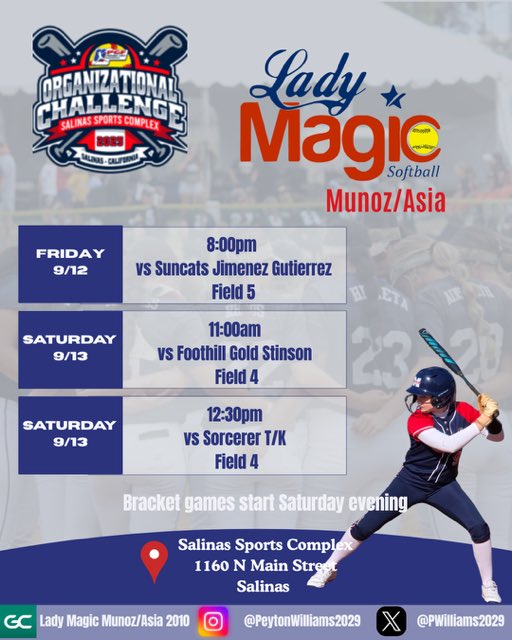 Fall season starts this weekend! Can’t wait to get back on the field with my squad. <a href="/LM_Munoz_Asia/">Lady Magic Munoz- Asia</a> <a href="/ondecksoftball/">OnDeck Softball 🥎</a> <a href="/LineDsoftball/">Line Drive Media</a> <a href="/los_stuff/">Carlos Arias</a> <a href="/ExtraInningSB/">EXTRA INNING SOFTBALL</a> <a href="/On3Recruiting/">On3 Recruiting</a> <a href="/fastpitchwatch/">Fastpitch Watch</a> <a href="/SBRRetweets/">Softball Recruiting Reposts</a> <a href="/softballamerica/">Softball America</a>