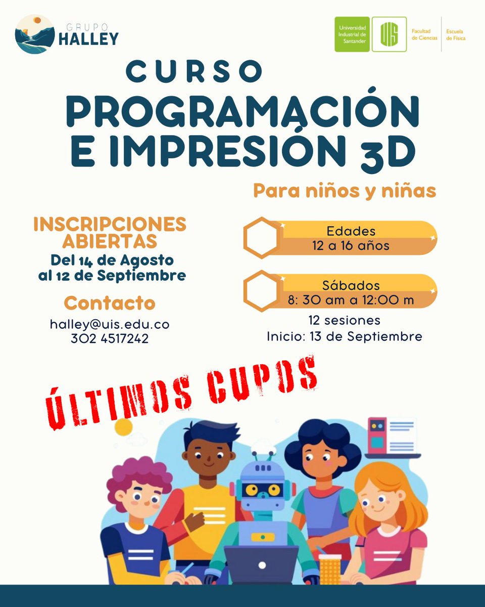 ✨ ¡Un curso para crear, programar y explorar el futuro!
Si tienes entre 12 y 16 años, prepárate para aprender a programar, diseñar e imprimir en 3D tus propias ideas 💻🧠🖨