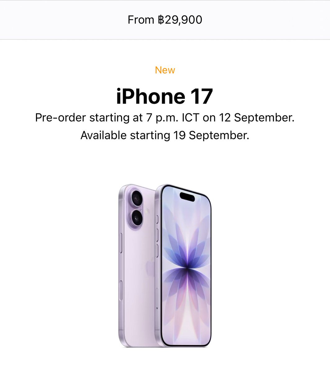 IPHONE17 ปีนี้มา 4 ตัวจ้า! 💫 เมมสูงสุด 2TB (เฉพาะ17PrpMax) เท่านั้น ควรจุเริ่มที่ 256GB ทุกรุ่น

IPHONE 17 : ราคาเริ่มต้น 29,900 บาท
IPHONE AIR : ราคาเริ่มต้น 39,900 บาท (บางสุด!)
IPHONE 17 PRO : ราคาเริ่มต้น 43,900 บาท
IPHONE 17 PRO MAX : ราคาเริ่มต้น 48,900 บาท

#AppleEvent