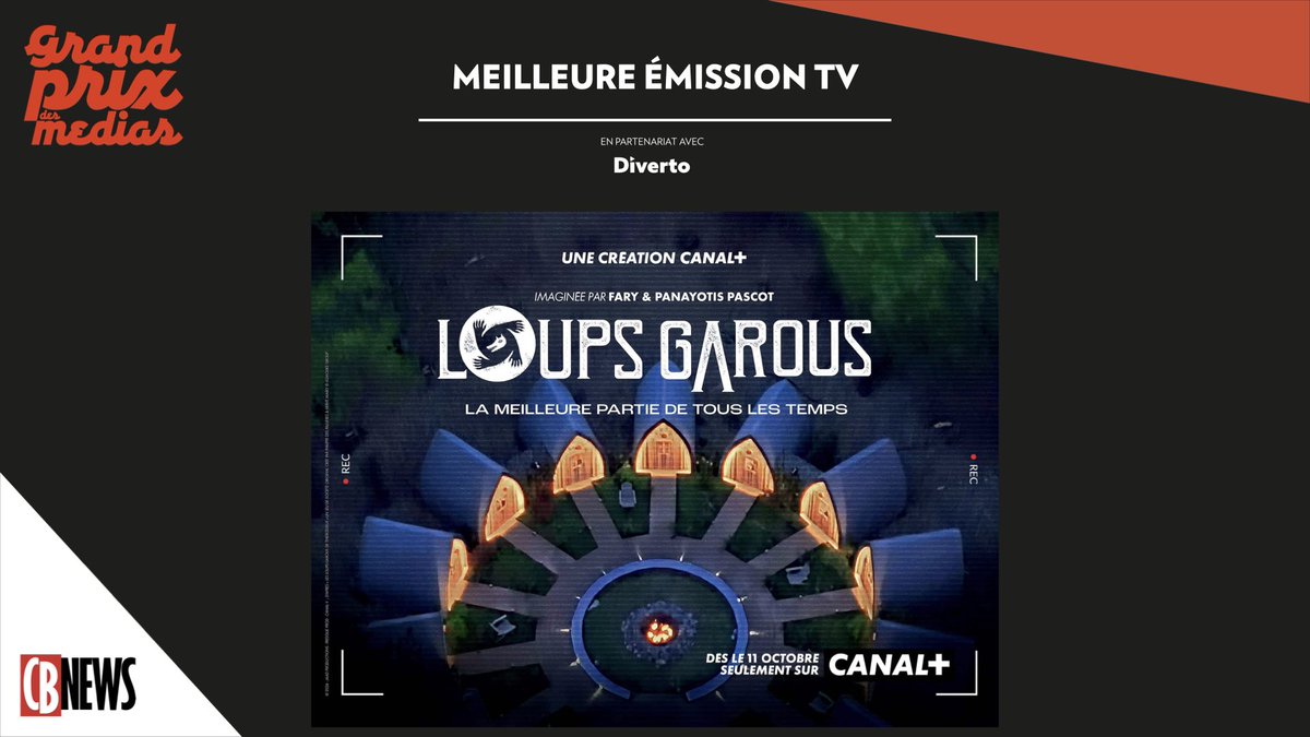 CB_News's tweet image. L’émission « Loups Garous » de @canalplus remporte le prix de la &apos;Meilleure émission TV&apos; (en partenariat avec @Diverto_off) au #GPDM2025 ! 🏆