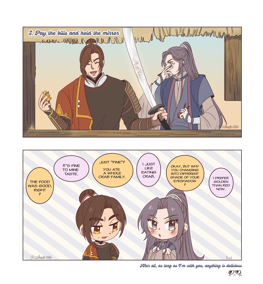 My neck hurts likes hell but Fengqing strip (?) is here now!! 🎉🥳
 I really dote on the way caring for each other through small actions, cause that cute af 💗 and I use google translate for the chinese sentence because i don't know chinese please forgive me 😭
#fengqing #TGCF
