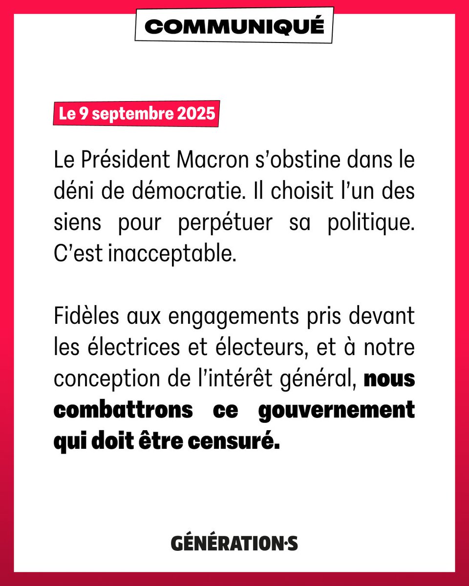 GenerationsMvt's tweet image. 🔴 Sébastien Lecornu nommé Premier ministre : le Président Macron s’obstine dans le déni de démocratie. 

Nous combattrons ce gouvernement qui doit être censuré.