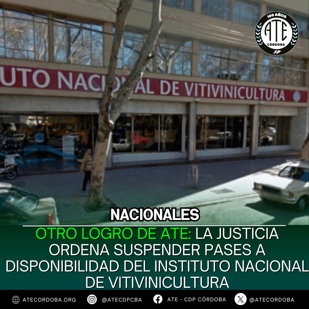 🚨 La Justicia frena el desguace del INV

El Juzgado Federal Nº2 de Mendoza dictó una medida cautelar que obliga al Gobierno a abstenerse de aplicar traslados, cesantías, pases a disponibilidad  sobre el Instituto Nacional de Vitivinicultura .
 atecordoba.org/?p=50550