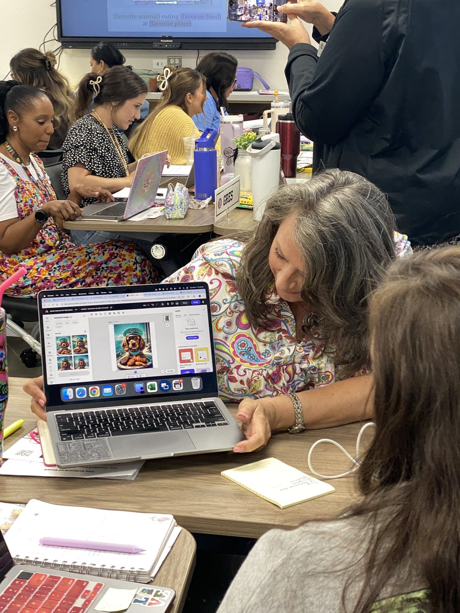 Mrs_Atkins's tweet photo. 4th grade ELA teachers explored writing in new ways at their QuIP today! Using Adobe Express &amp; Book Creator, they tapped into image generators to discover ways to engage students as they refine details and bring their stories to life. #ComalDL #GrowingGreatness @PeggyHall_CISD https://t.co/ypDB2d33C3
