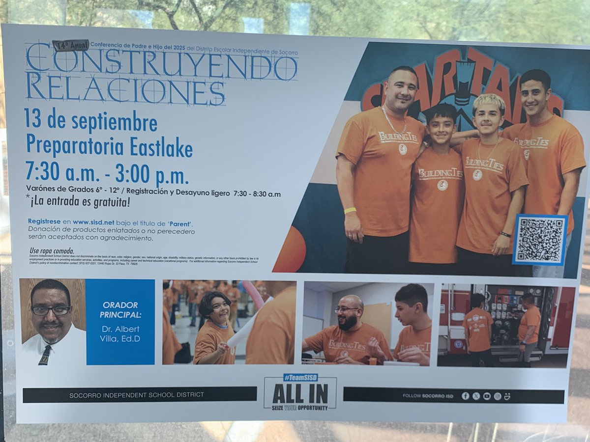 Calling all fathers/father figures and our young men in grades 6-12 to our 14th Father-Son Conference this Saturday, Sept. 13 at Eastlake HS! 30+ presenters, 50 exhibitors, breakfast, lunch, and awesome prize giveaways! See you there! <a href="/jim_vasquez20/">Jim Vasquez</a> <a href="/mparha_rise/">Melissa Parham</a> <a href="/CPerales_CI/">Claudia Perales</a>