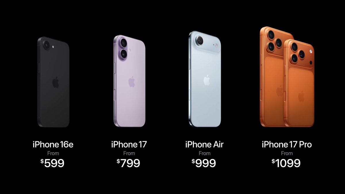 AstitvaPathak1's tweet photo. Slightly overpriced 17 Series!
Wait is still on for iPhone 17 Pro Max from the @Apple 

#AppleEvent #iPhone17 #TechnologyNews #Iphone16e #airpodspro https://t.co/e3Kcjyy5h0
