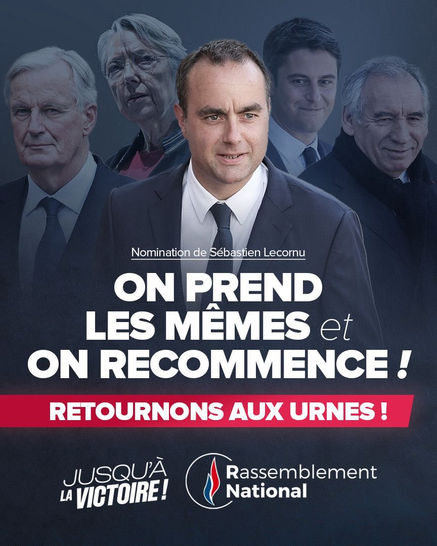 RNational_off's tweet photo. 🔴 À bout de souffle et incapable de remettre en question sa politique désastreuse, Emmanuel Macron nomme à Matignon l’un de ses derniers fidèles.

Si Sébastien Lecornu ne tourne pas la page du macronisme alors il subira le même sort que ses prédécesseurs. https://t.co/6gQfTd9VRy