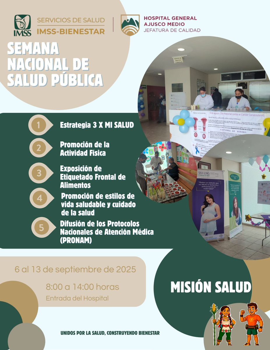 Semana Nacional de Salud Pública "Unidos por tu Salud, Construyendo el Bienestar" 👩🏻‍⚕️👨🏽‍⚕️🏥#MISIÓNSALUD #ENLOMÁSALTO <a href="/IMSS_Bienestar/">IMSS Bienestar</a>