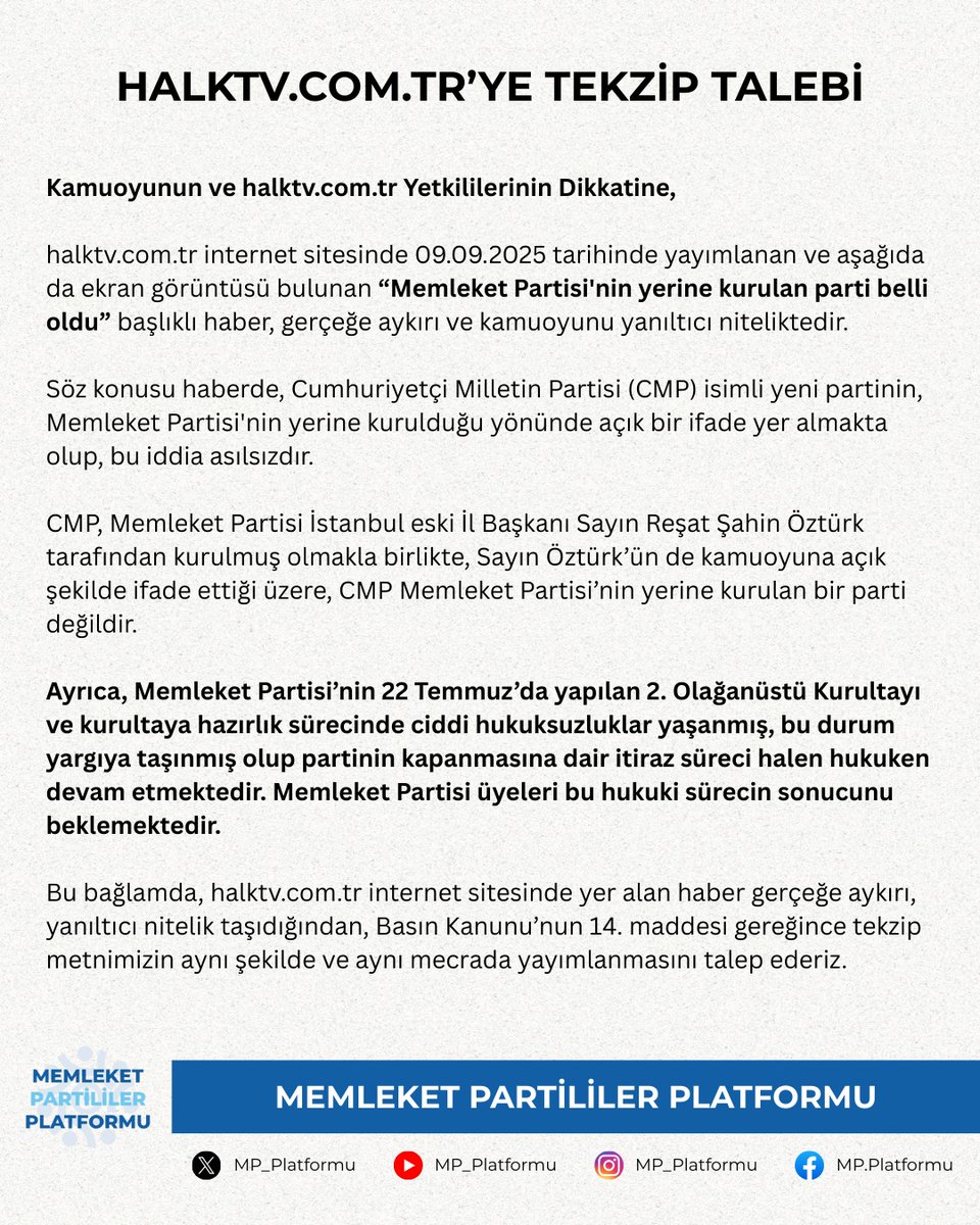Memleket Partililer Platformu tweet media
