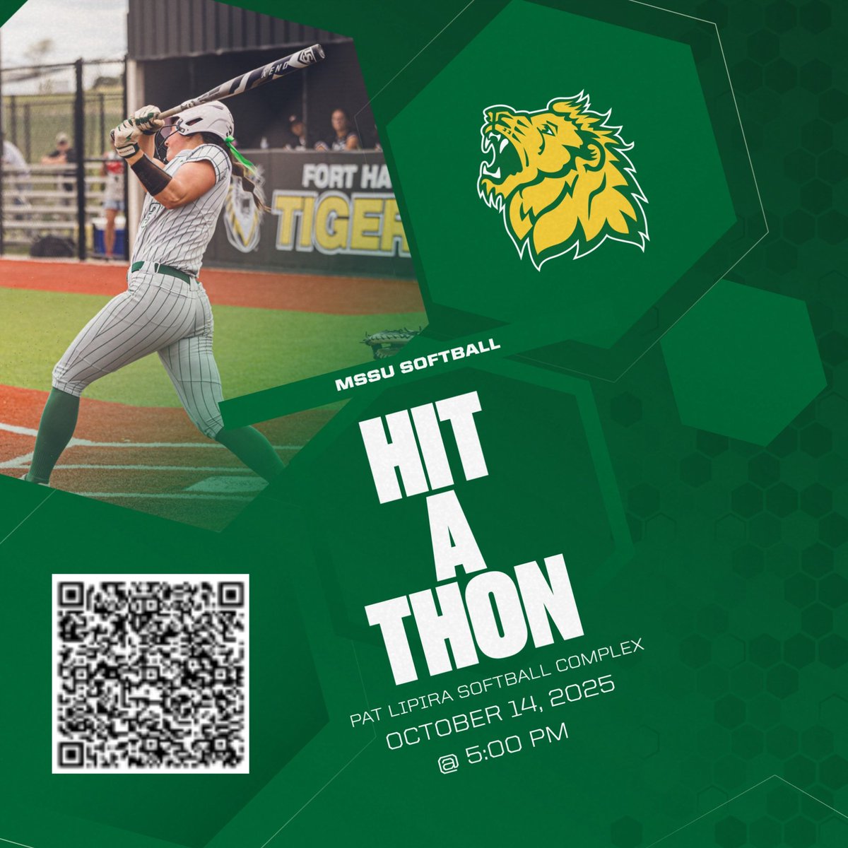 Our Annual Hit-A-Thon Fundraiser is happening! 

If you’d like to support our student-athletes, please click the QR code, reach out to one of our players, or email Kinnaird-a@mssu.edu ! 

We need you! 😤