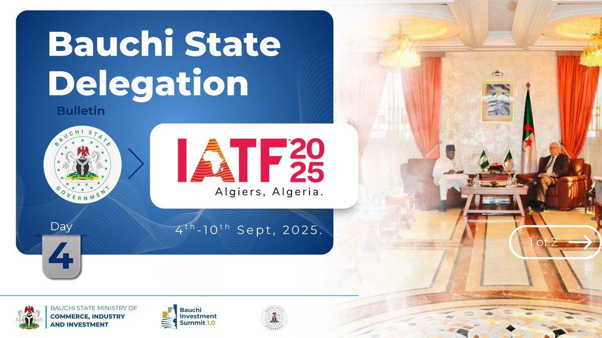 bauchi_MOCII's tweet photo. GAMAWA MEETS ALGERIAN AGRICULTURAL MINISTER

The Honourable Commissioner Gamawa, representing the Governor of Bauchi State, along with the state delegation, paid a courtesy visit to Mr. Yusuf Sharafa, Minister of Agriculture, Rural Development and Fisheries of Algeria.

#IATF2025 https://t.co/jBlAgSHQ0R