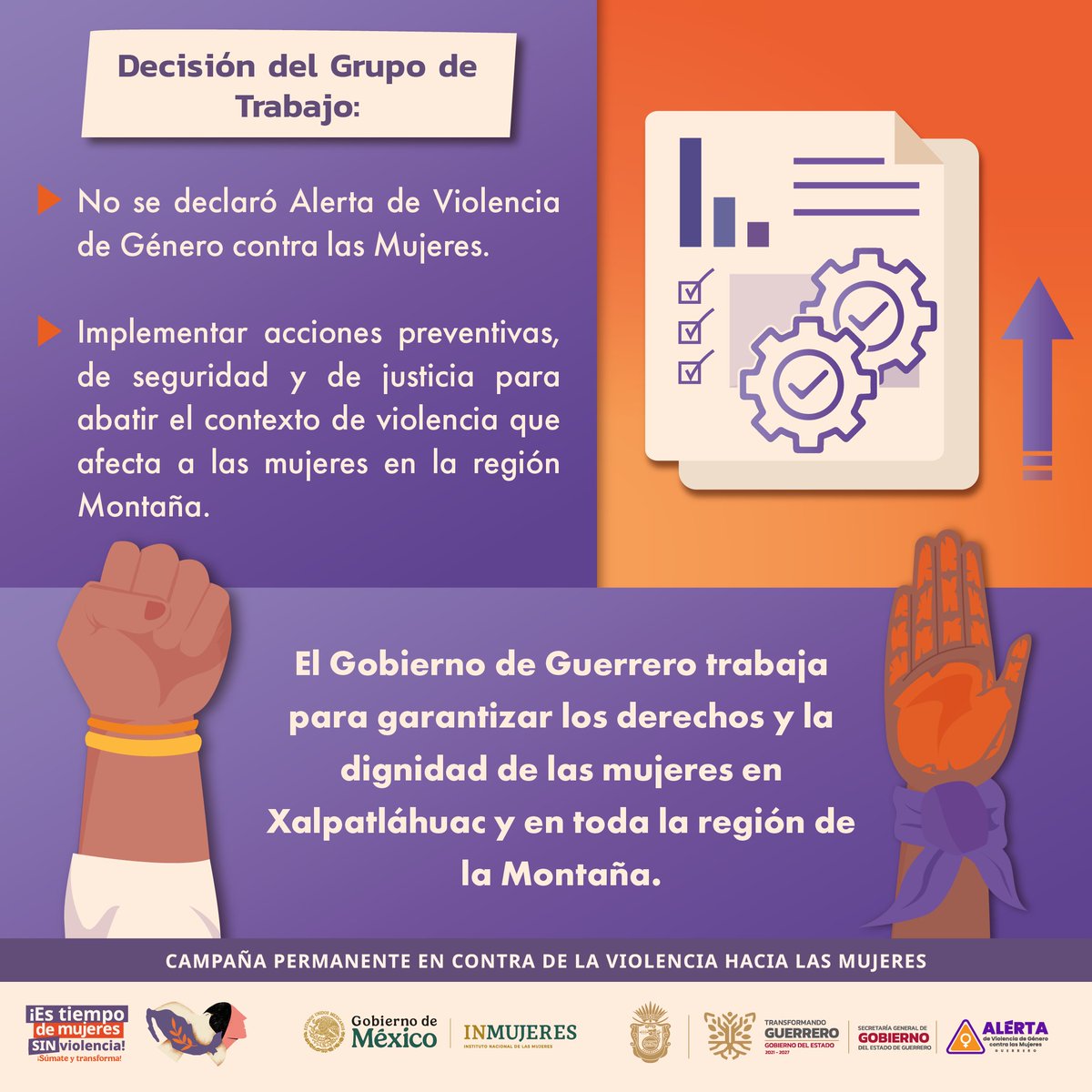 Ante la petición de solicitud de Alerta de Violencia de Género contra las Mujeres en Xalpatlahuac, en 2022, el Gobierno de Guerrero lleva a cabo acciones para erradicar todo tipo de violencia hacia niñas y mujeres de la Montaña y del estado.

#TransformandoGuerrero