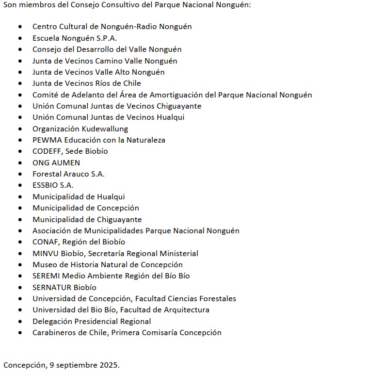PARQUE NONGUÉN BAJO AMENAZA 🌳
El Consejo Consultivo rechaza la aprobación del proyecto Itahue–Hualqui, que pasaría a 500 m del Parque. Denuncia fragmentación de hábitats y exige reconsiderar la decisión presidencial.
#NonguénSinAltaTensión