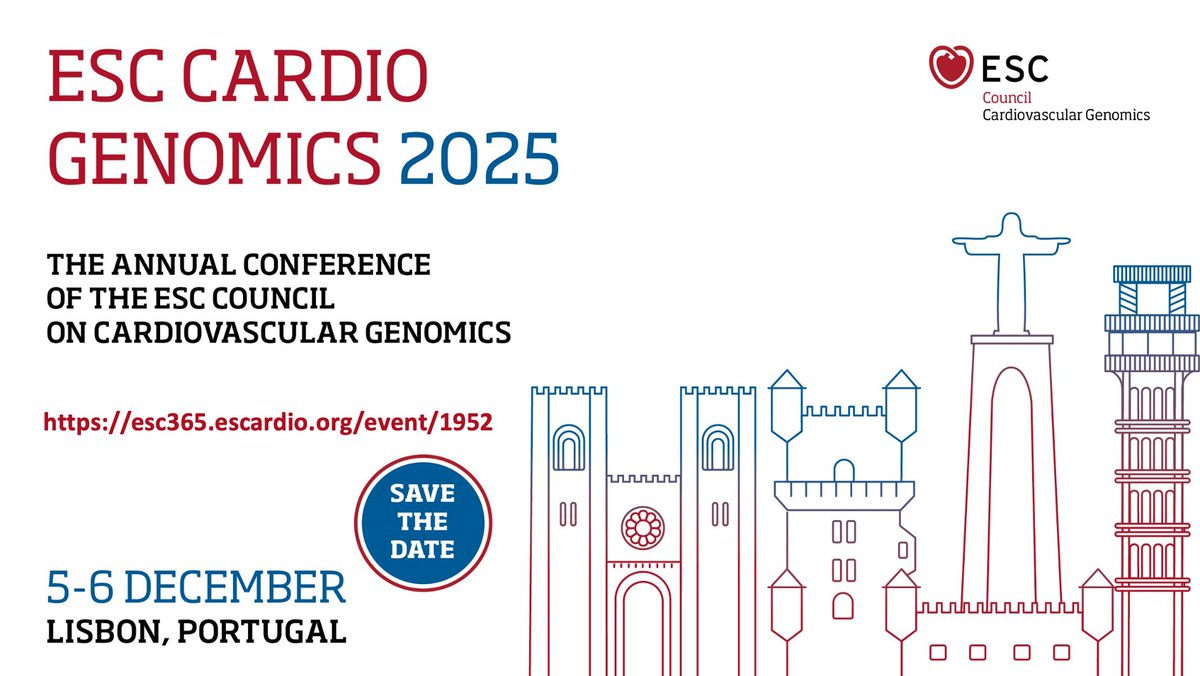 🧬💖You are still on time to send an abstract or register with an early fee to the ESC CardioGenomics conference in Lisbon! Share you science with top researchers from across Europe 🇪🇺

🗓️Abstracts  deadline: 16 September 25
🗓️Early fee registration: 13 October 25

See you there!