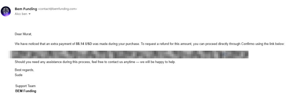 Fon hesap alırken dalgınlıkla ekstra ödeme yaptığım <a href="/BemFunding/">BEM Funding</a> ekibi hiçbir talebim olmamasına rağmen kendi takipleri doğrultusunda durumu fark edip benimle iletişime geçti ve geri ödeme talep etmemi bildirdiler. 

İlgi ve alakaları göz ardı edilemeyecek kadar değerli. Ekibe ve