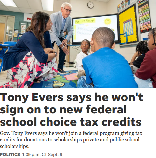 meganjnovak's tweet image. Tony Evers declared 2025 the Year of the Kid.

But time and time again he leaves kids behind. 

This time, it&apos;s kids looking for education opportunities outside of their zip code assigned public school.