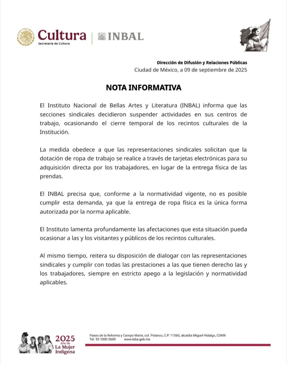 DIII22_INBAL's tweet photo. Respuesta al Comunicado del INBAL @bellasartesinba https://t.co/ZqFhqgU5bc