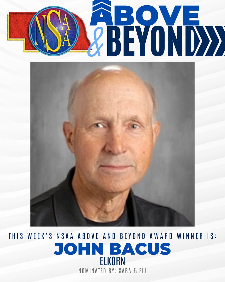 nsaahome's tweet photo. ⏫⏩Mr. John Bacus of Elkhorn High School is this week’s Above and Beyond Award nominee. With an astounding 48 years in education—most of them at Elkhorn High—Mr. Bacus is the embodiment of service, dedication, and servant leadership. It’s nearly impossible to capture just how vital his presence has been to the Elkhorn community.

Read the full story here: https://t.co/FK7kro9A11
🏅You can nominate someone here 👉 https://t.co/faHYP8Qixw