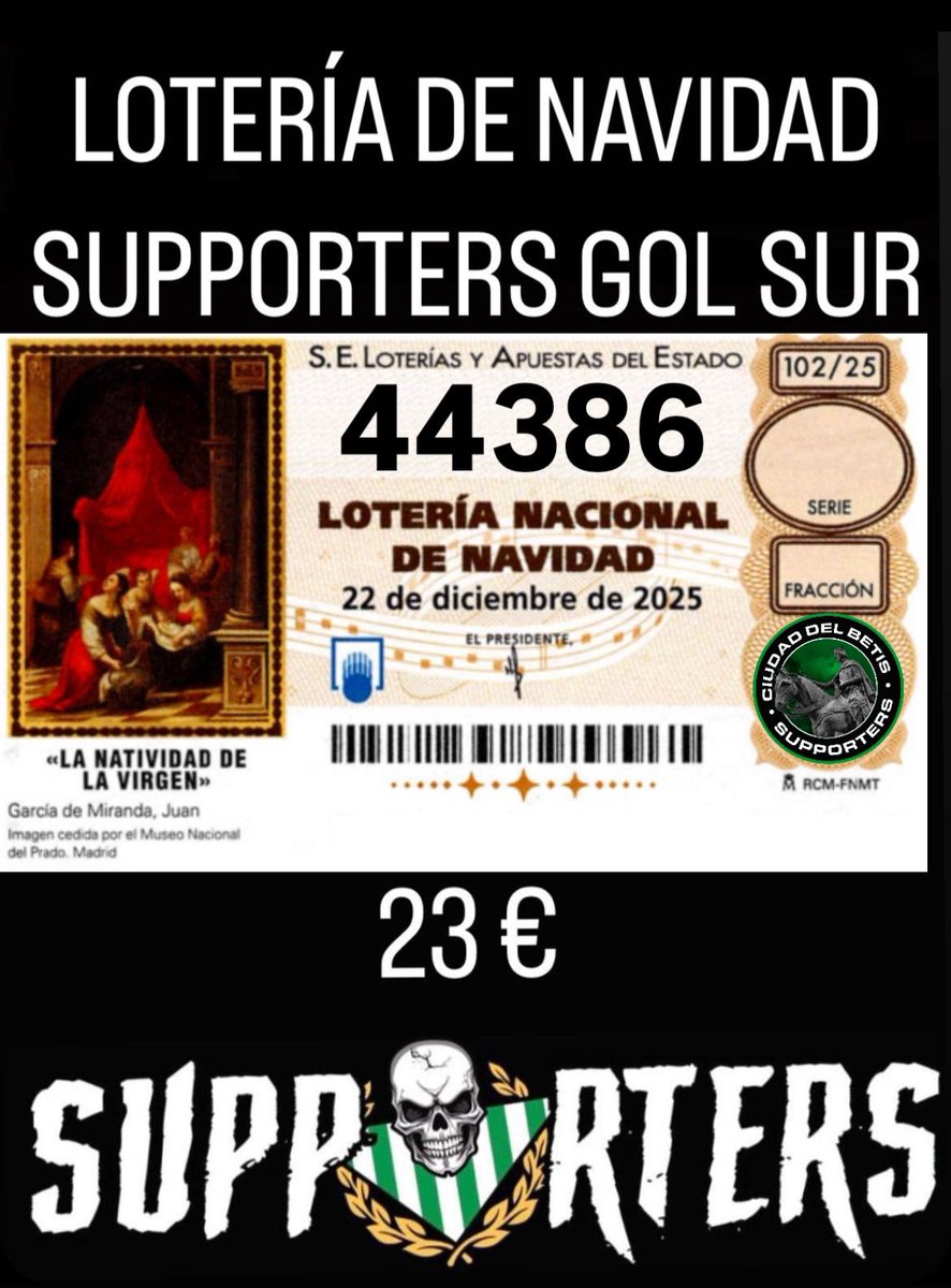 Lotería de Navidad Supporters Gol Sur. Disponible a partir del próximo partido en nuestro punto de venta habitual. Unidades limitadas, no te quedes sin ella.