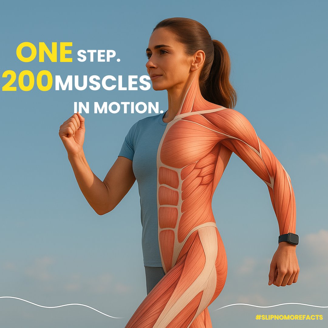 💪 Your body uses 200 muscles for every step you take.
Walking = balance, strength &amp; coordination in action.
#SlipNoMoreFacts #WalkingWisdom