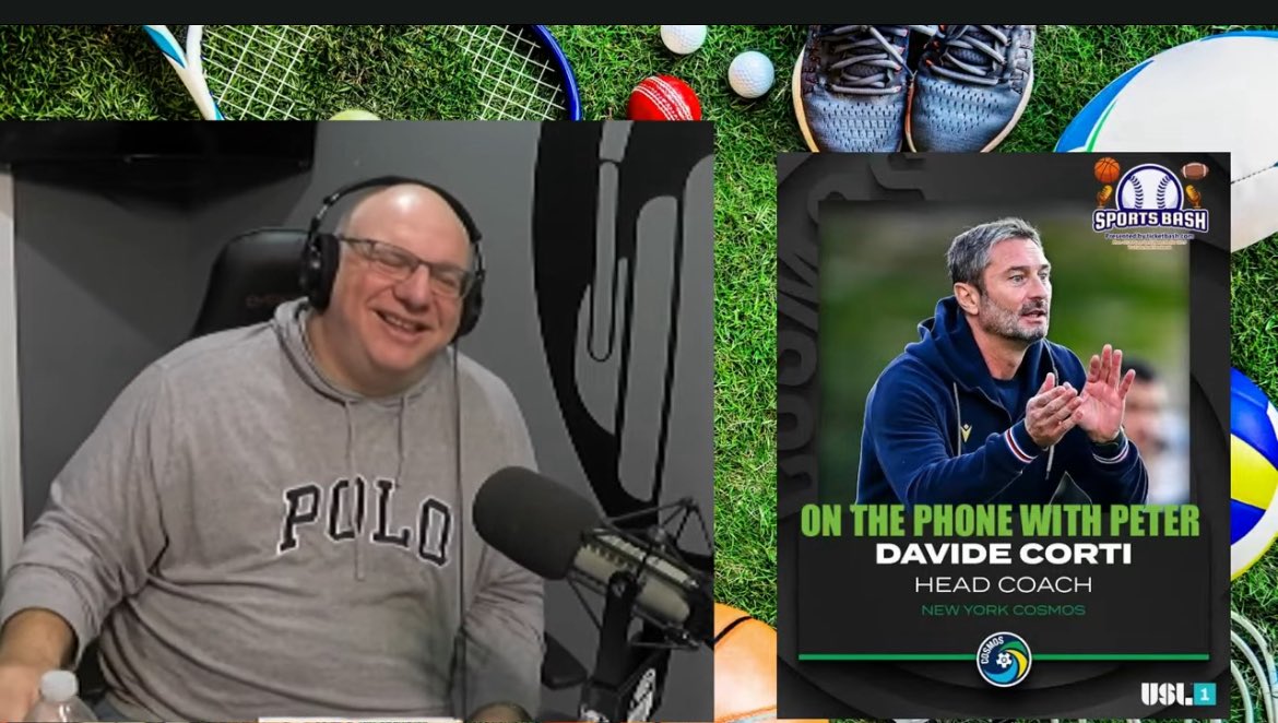 Thanks to new <a href="/NYCosmos/">New York Cosmos</a> Head Coach Davide Corti for joining me earlier today on <a href="/SportsBashMedia/">Sports Bash</a>! You can watch the show on <a href="/GovsRadio/">Govs Comedy Club podcasts</a> YouTube and Facebook. #NYCosmos  #SportsBash #SchwartzOnSports ⚽️