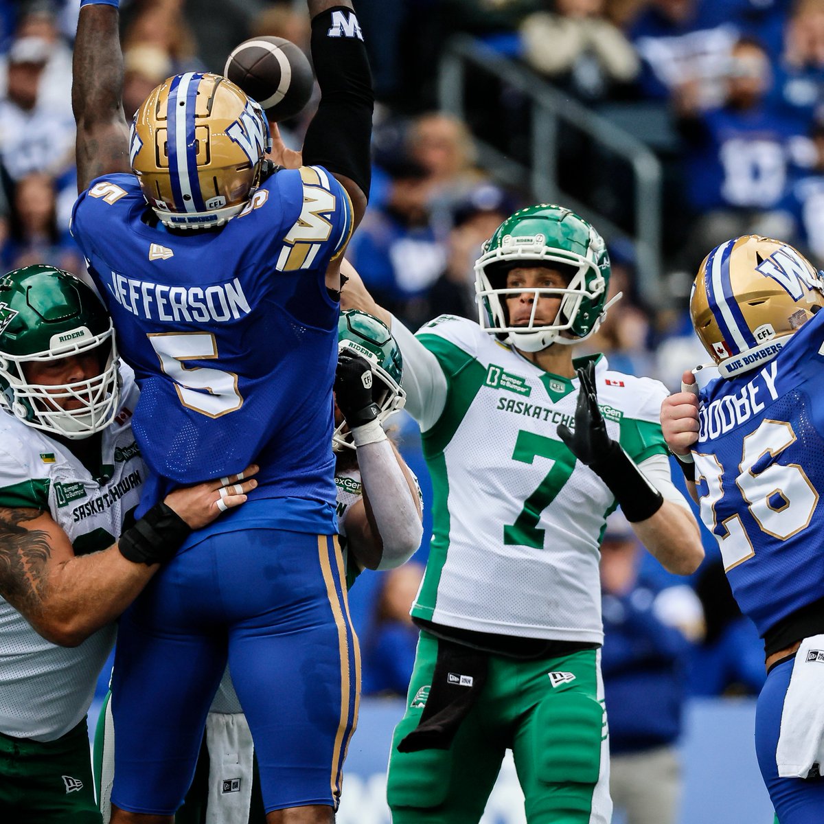 CFL Stats (@cflstats) on Twitter photo Willie Jefferson recorded his league leading 12th pass knockdown of the year in Week 14.
The Bombers' DE has 90 in his career, tying him for 2nd all-time with Adrion Smith: 
Career Pass Knockdowns:
1) Eddie Davis - 111
2) Willie Jefferson - 90
3) Adrion Smith - 90 Willie Jefferson recorded his league leading 12th pass knockdown of the year in Week 14.
The Bombers' DE has 90 in his career, tying him for 2nd all-time with Adrion Smith: 
Career Pass Knockdowns:
1) Eddie Davis - 111
2) Willie Jefferson - 90
3) Adrion Smith - 90