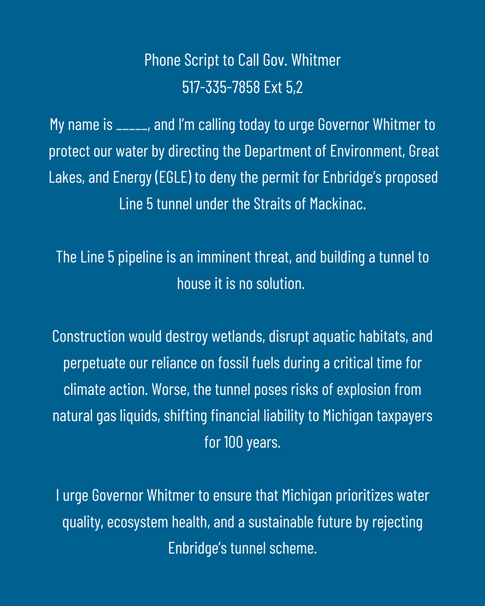 OilWaterDntMix's tweet image. Rejecting the Line 5 oil tunnel would be a match point for our collective future. 📞 Call Governor Whitmer now and urge her to reject the Enbridge tunnel scheme! Let&apos;s prevent environmental hazards from sidelining our future.

#ShutDownLine5 #mipolitics #peoplevsfossilfuels