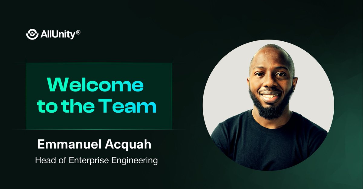 AllUnityStable's tweet image. 👋 Introducing Emmanuel Acquah, Head of Enterprise Engineering at #AllUnity
Emmanuel joins from Solaris SE, bringing expertise in cloud infrastructure, reliability, and process automation. A techie at heart, he values open and inclusive structures that balance innovation with…