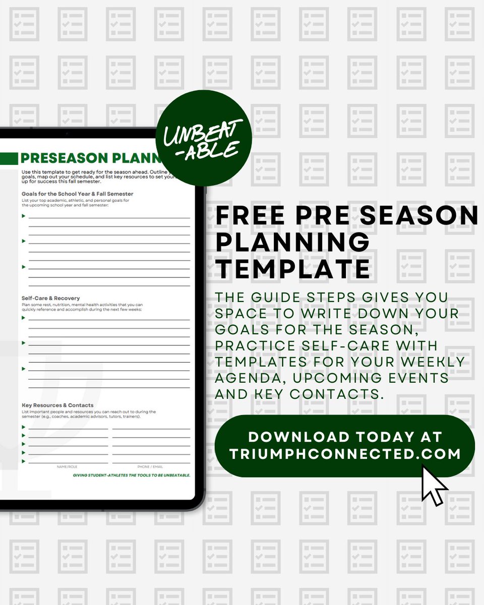 TriumphCnctd's tweet photo. Student athletes, your toolkit for success is here. Our September newsletter features a free Pre Season Planning Template to help you set goals, stay organized, and keep balance on and off the field. Download now at https://t.co/LDxhJu94vz

#triumphconnected #studentathletes https://t.co/rq5rYYUUUk