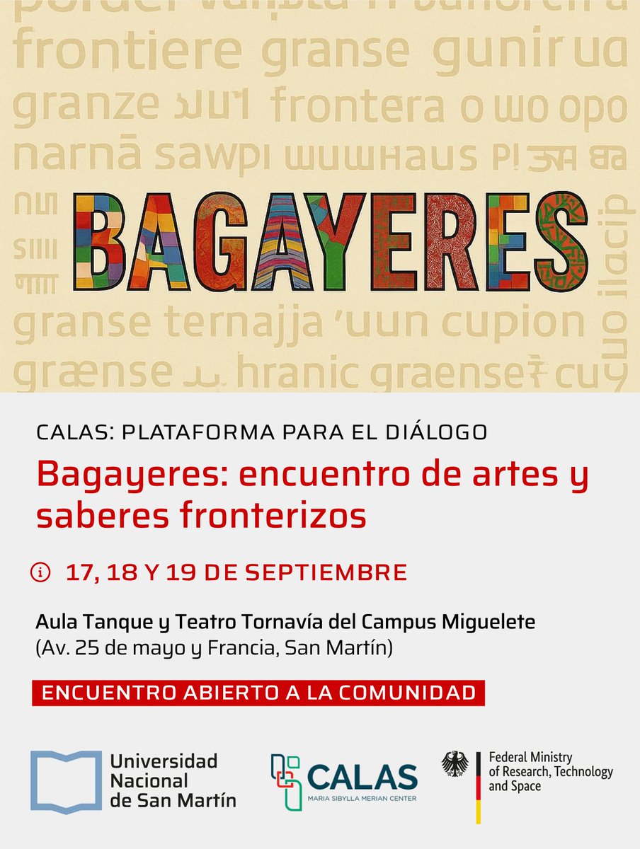 Escuela de Política y Gobierno UNSAM (@unsam_epyg) on Twitter photo Plataforma de <a href="/CalasCenter/">CALAS - Center for Advanced Latin American Studies</a> en la <a href="/unsamoficial/">Universidad Nacional de San Martín</a>
"BAGAYERES, encuentro de artes y saberes fronterizos"
🗣️ Participarán artistas, editorxs, militantes e investigadorxs
📌17, 18 y 19 de septiembre
📍 Campus UNSAM
📙Programa: unsam.edu.ar/s/Bagayeres
<a href="/idaesoficial/">Escuela IDAES | UNSAM</a> <a href="/eh_unsam/">EH_UNSAM</a> Plataforma de <a href="/CalasCenter/">CALAS - Center for Advanced Latin American Studies</a> en la <a href="/unsamoficial/">Universidad Nacional de San Martín</a>
"BAGAYERES, encuentro de artes y saberes fronterizos"
🗣️ Participarán artistas, editorxs, militantes e investigadorxs
📌17, 18 y 19 de septiembre
📍 Campus UNSAM
📙Programa: unsam.edu.ar/s/Bagayeres
<a href="/idaesoficial/">Escuela IDAES | UNSAM</a> <a href="/eh_unsam/">EH_UNSAM</a>