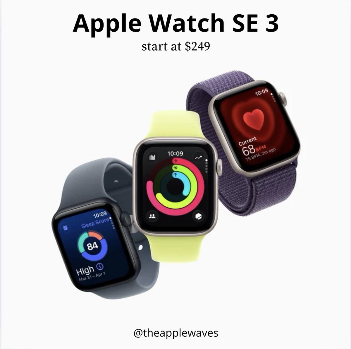theapplewaves's tweet photo. Apple today introduced the next generation of Apple Watch SE.
Apple Watch SE 3 can be pre-ordered today, with availability beginning Friday, September 19.

#apple #theapplewaves #applewatchse3 #appleevent2025  #appleevent https://t.co/gPmDmfPSWF