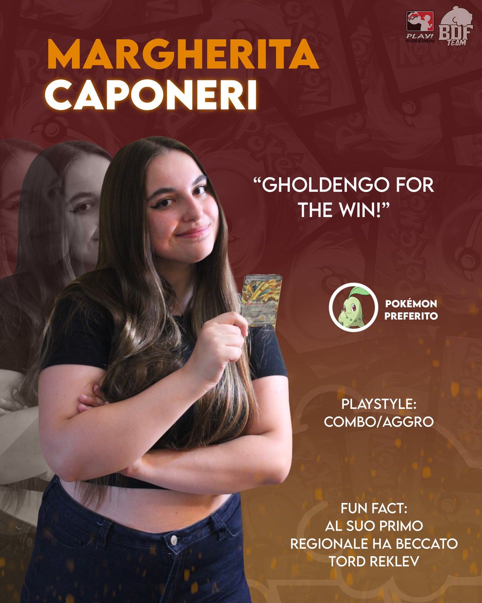 bdf_team_tcg's tweet photo. 💥 Scheda Giocatore: Margherita Caponeri 💥

Niente può separare Margherita dal suo Gholdengo ex se non la rotazione! Creator e grafica del gruppo e membro attivo nella community italiana dal mondiale di Yokohama, quest’anno ha deciso di concentrarsi sulla qualifica al mondiale. https://t.co/ZRG4LScqXS