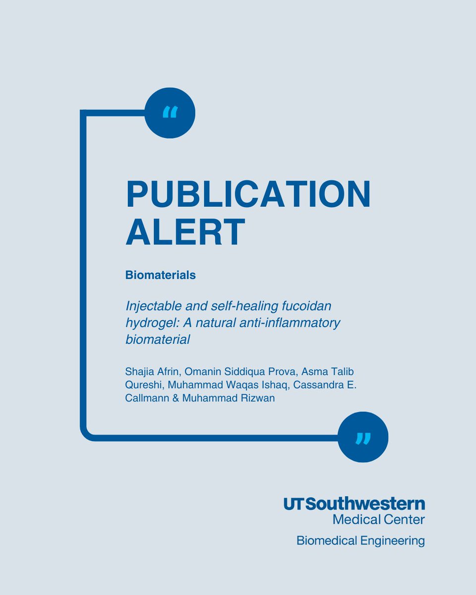 Featured in <a href="/Biomaterials_/">Biomaterials</a>, the Rizwan Lab has developed a fucoidan hydrogel that is injectable, self-healing and intrinsically anti-inflammatory with antioxidant activity, making it a promising biomaterial for tissue regeneration. Read the publication at: bit.ly/4md1fZU