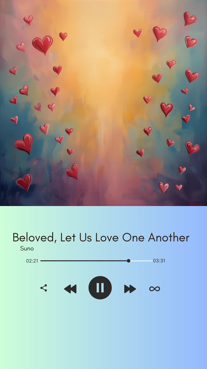 🎵SUNO Song Drop 🫳
"Beloved, Let Us Love One Another" based on #scripture 
1 John 4:7-8

#songs #music <a href="/SunoMusic/">Suno</a> <a href="/canva/">Canva</a> #lyrics #bible 
suno.com/s/xDMcxEFycUf2…