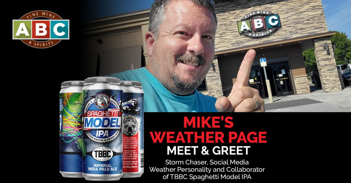 Mark your calendars! <a href="/tropicalupdate/">Mike's Weather Page</a>, Florida-born storm chaser and social media weather personality, is coming to select ABC locations NEXT WEEK. 🌀

🍺 Join us for an opportunity to purchase a signed pack of Spaghetti Model IPA.  

Event Details: abcfws.com/events#mikes-w…