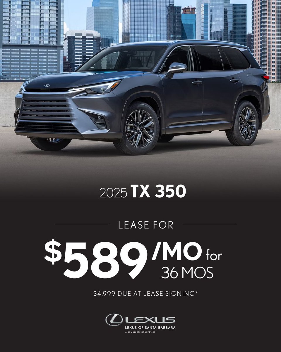 LexusofSB's tweet photo. 🚗 Ready to hit the road? Drive the 2025 TX for just $589/month! 🎉 With $4,999 due at signing, your dream ride is only 36 months away! Don’t miss out! 

Shop Now: https://t.co/fP6JkDQ6RZ https://t.co/O0RRReKTuK