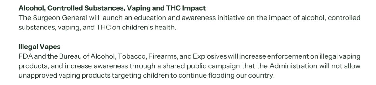 Even though the document is titled Make Our Children Healthy Again, the report contains policy recommendations primarily impacting adults, including medical ed accreditation reform. 

On tobacco and nicotine, it's only about kids and illegal vapes.