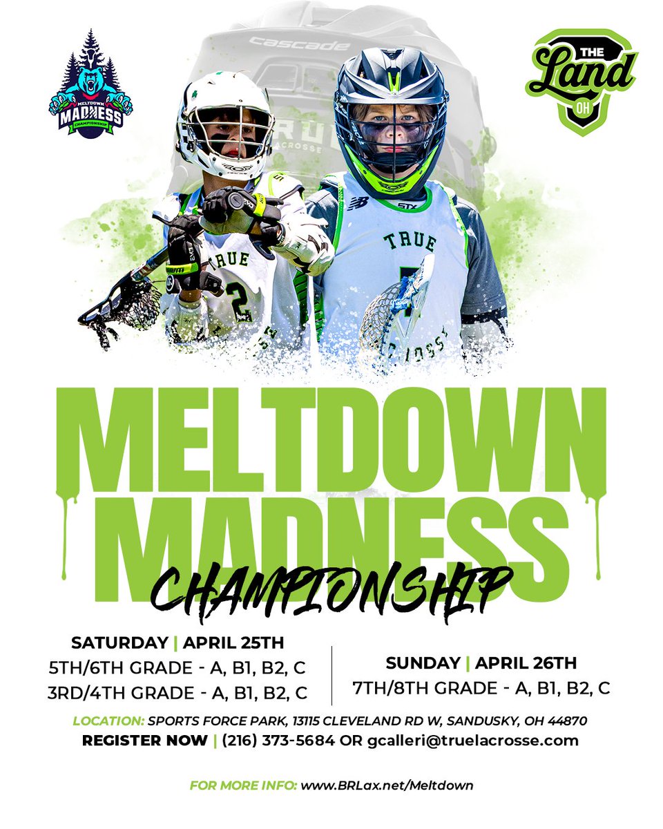 🔥 Meltdown Madness is BACK in 2026! 🔥
Turf fields. Competitive brackets. Food. Vendors. Championships. Rain or shine—don’t miss it! Register: brlax.net/meltdown

Limited spots
3/4: A(4), B1(1), B2(Sold Out), C(3)
5/6: A(3), B1(1), B2(1), C(3)
7/8: A(1), B1(3), B2(3), C(3)