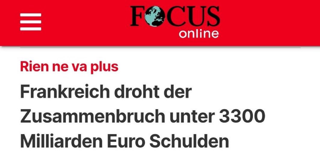 Nichts kann alle Pläne von Merz, einschließlich des Ukraine-Kriegs, so schnell und grundlegend vereiteln wie die Krise in Frankreich. Noch ist sie unter Kontrolle, aber sobald die Finanzmärkte das Vertrauen verlieren, kippt es: Rien ne va plus!