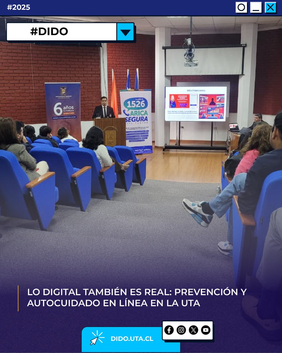 dido_uta's tweet photo. Hoy se desarrolló la charla “Más allá del like, lo digital también es real”, dictada por Gerardo Raventos, Jefe Nacional de Cibercrimen de la @PDI_CHILE

Una actividad articulada entre la @UTarapaca (DIDO) y la @MuniArica (DIPRESEH) https://t.co/CLJjC8rEVl