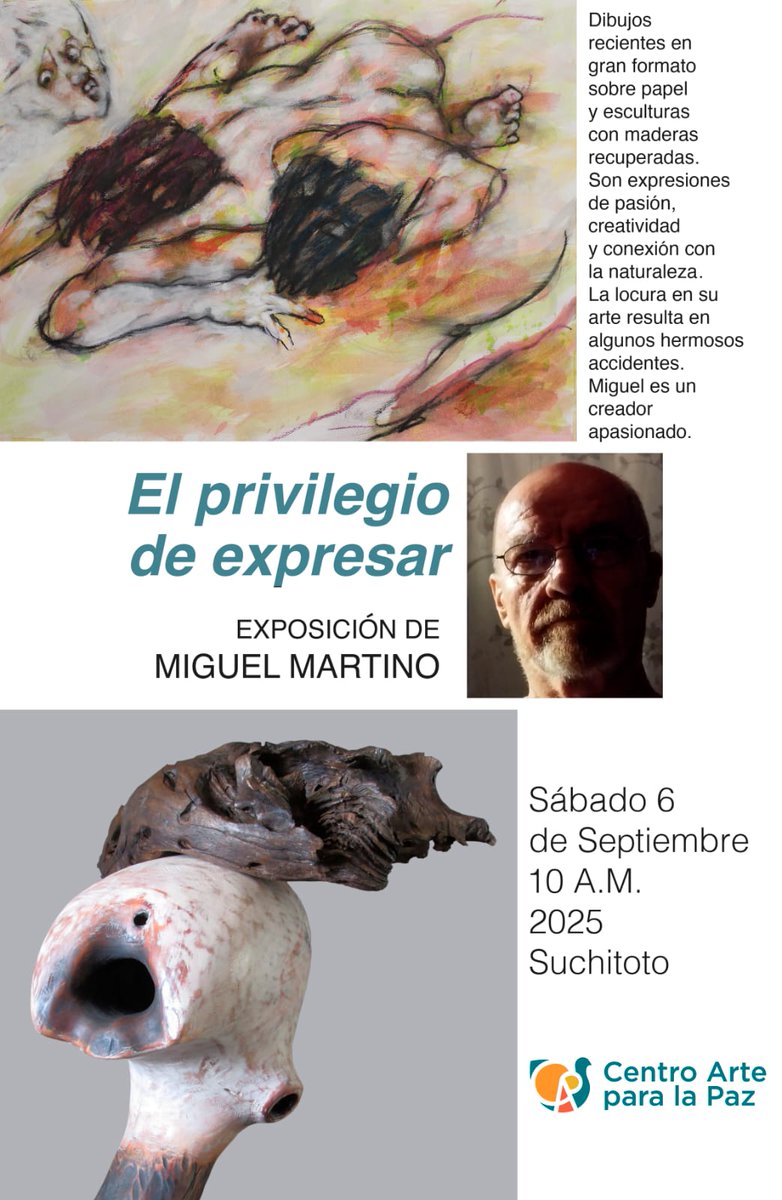 🇦🇷Los invitamos a visitar la obra del artista argentino Miguel Martino en la exposición "El privilegio de expresar", que se llevará a cabo en el Centro Arte para la Paz, Suchitoto, hasta el día 31 de octubre de 2025.🇦🇷