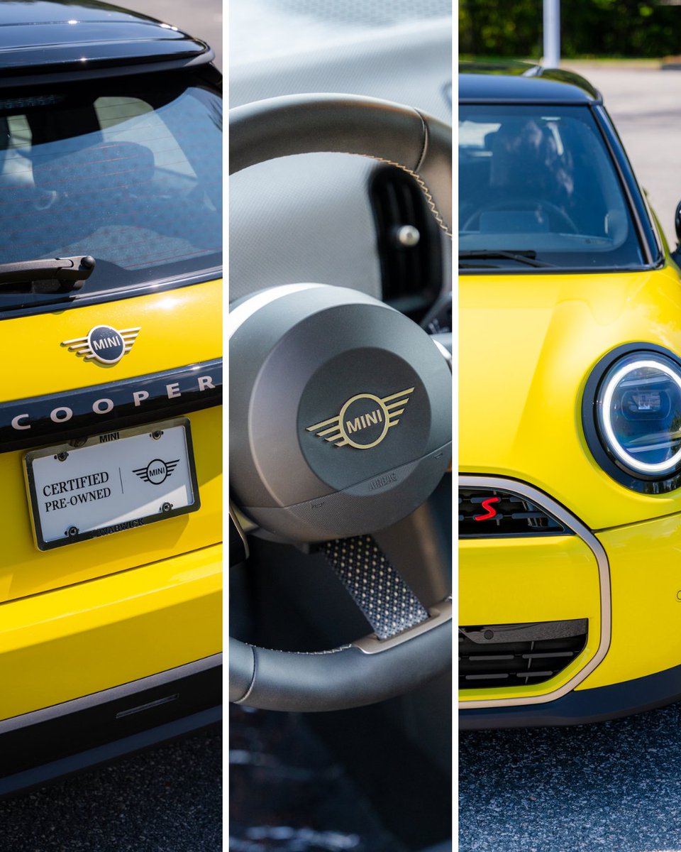 MINI_Warwick's tweet image. 🔥 In our certified pre-owned lineup, 2025 #MINICooperSHardtop2Door finished in Sunny Side Yellow on Nightshade Blue interior. Features Comfort Package, John Cooper Works Sport Seats, Signature Trim Plus, and lots more! ☀️

Visit #MINIOfWarwick today!