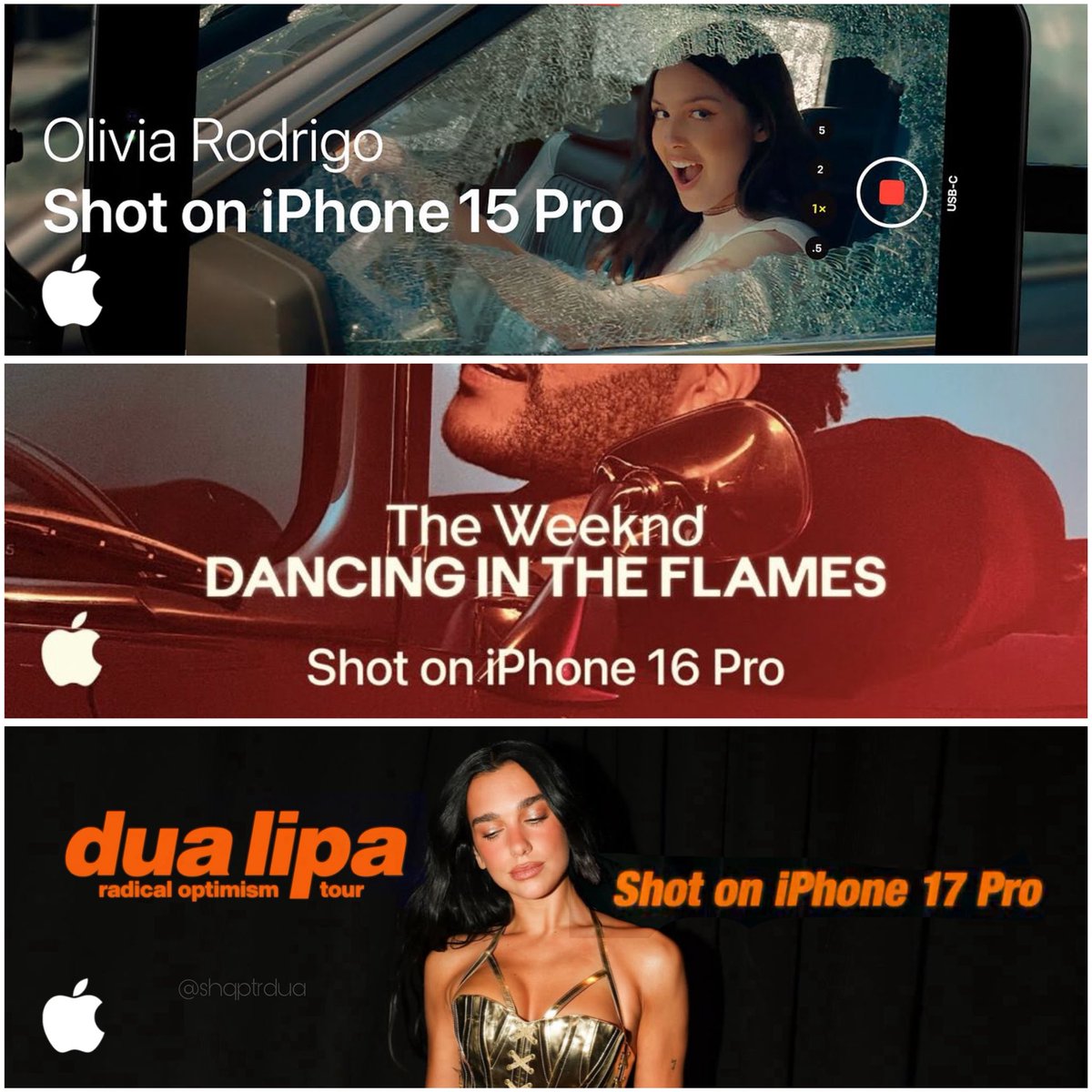 #AppleEvent promo through the years 

2023 - Olivia Rodrigo
2024 - The Weeknd 
2025 - Dua Lipa

#iPhone17